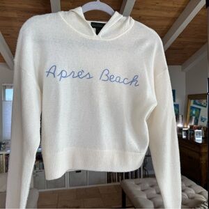 White 100% Cashmere Crop Sweater with Blue - Apres Beach